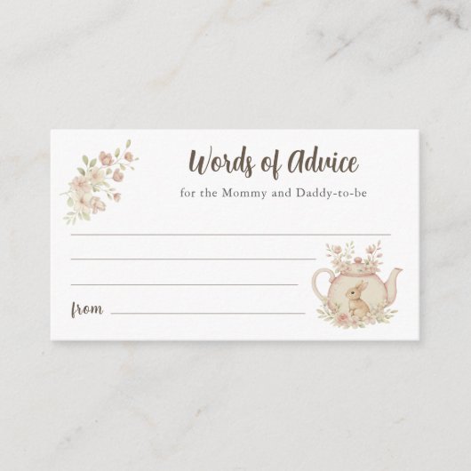 Bunny Teapot Baby Shower Words of Advice  エンクロージャーカード (正面)