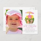 Bunny Teddy Bearアイスクリームフォトバースデーパーティー インビテーションポストカード (正面/裏面)