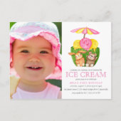 Bunny Teddy Bearアイスクリームフォトバースデーパーティー インビテーションポストカード (正面)