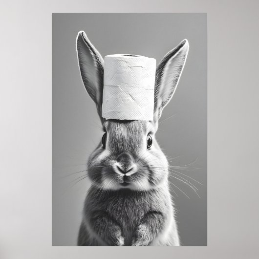 Bunny Toilet Paper Roll Bathroom Print, Funny ポスター (正面)