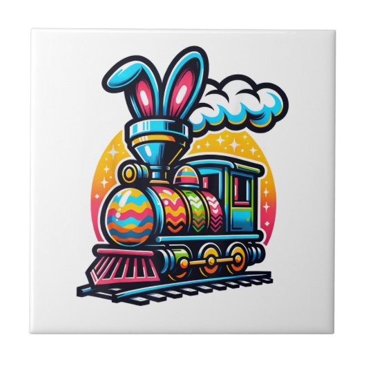 Bunny Train Railroad Easter Egg Kids Toddler Boys  タイル (正面)