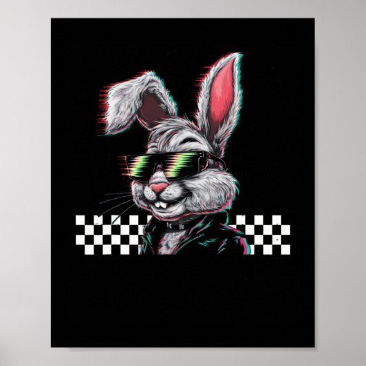 Bunny Trippy Vaporwave Easter Techno Rave Edm Musi ポスター (正面)