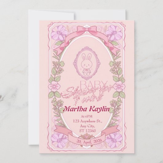 Bunny Twin Baby Shower Invitation 招待状 (正面)