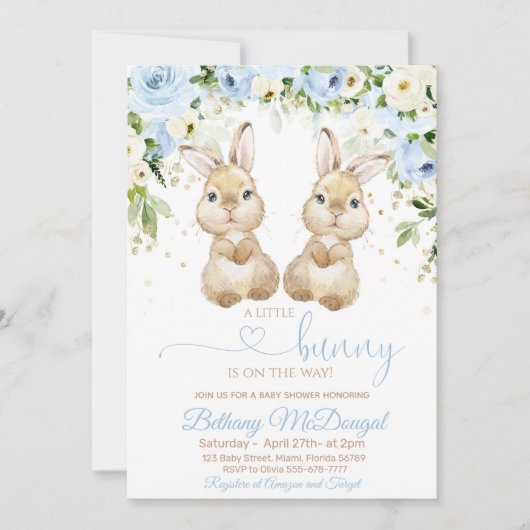 Bunny twins baby shower 招待状 (正面)