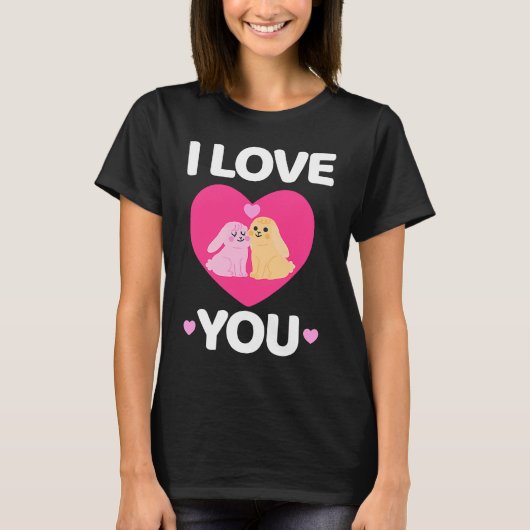 Bunny Valentine's Day I Love You Couples Men Women Tシャツ (正面)