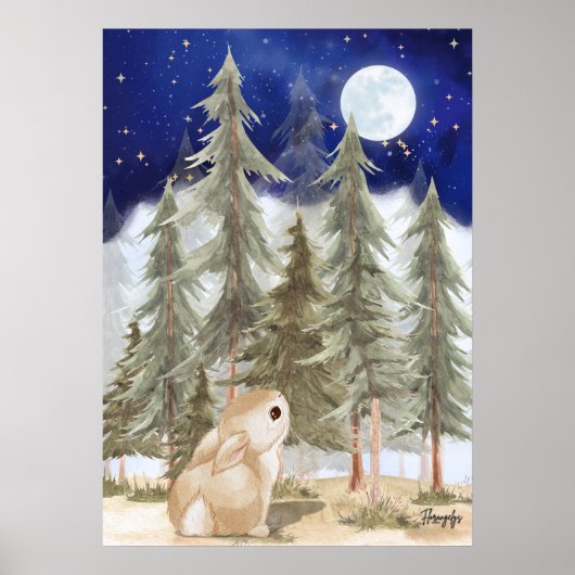 Bunny Wall art Poster  Starry Night ポスター (正面)