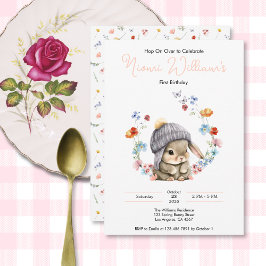 Bunny Wildflower 1st Birthday Invitation 招待状