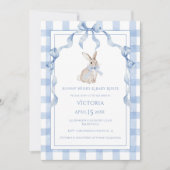 Bunny Wishes & Baby Kisses Blue Baby Shower 招待状 (正面)