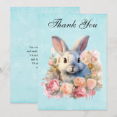Bunny with a Garland of Roses Cute サンキューカード (正面/裏面)