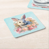 Bunny with a Garland of Roses Cute スクエアペーパーコースター (アングル)