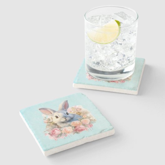 Bunny with a Garland of Roses Cute ストーンコースター (横)