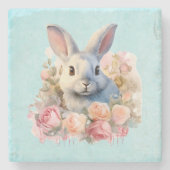 Bunny with a Garland of Roses Cute ストーンコースター (正面)