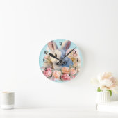 Bunny with a Garland of Roses Cute ラウンド壁時計 (ホーム)