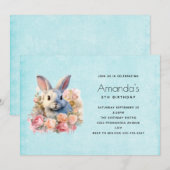 Bunny with a Garland of Roses Cute Birthday 招待状 (正面/裏面)