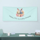 Bunny with a Garland of Roses Cute Birthday 横断幕 (トレードショー)