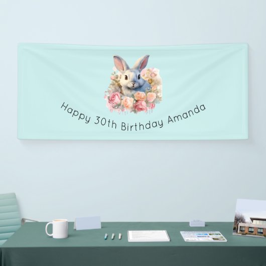 Bunny with a Garland of Roses Cute Birthday 横断幕 (トレードショー)