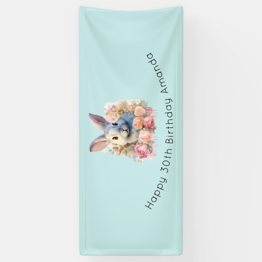 Bunny with a Garland of Roses Cute Birthday 横断幕 (縦)