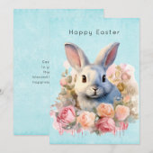 Bunny with a Garland of Roses Cute Easter シーズンカード (正面/裏面)