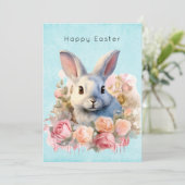 Bunny with a Garland of Roses Cute Easter シーズンカード (スタンド正面)