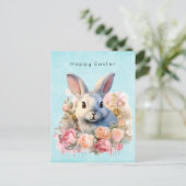 Bunny with a Garland of Roses Cute Easter シーズンポストカード (スタンド正面)