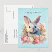 Bunny with a Garland of Roses Cute Easter シーズンポストカード (正面/裏面)
