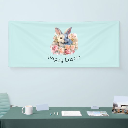 Bunny with a Garland of Roses Cute Easter 横断幕 (トレードショー)