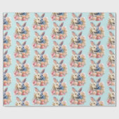 Bunny with a Garland of Roses Cute Pattern ラッピングペーパー (フラット)