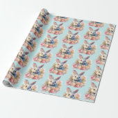 Bunny with a Garland of Roses Cute Pattern ラッピングペーパー (アンロールド)