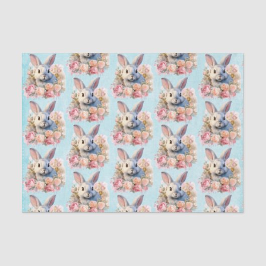 Bunny with a Garland of Roses Cute Pattern 薄葉紙 (正面)