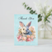 Bunny with a Garland of Roses Cute Thank You ポストカード (スタンド正面)