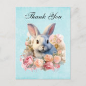 Bunny with a Garland of Roses Cute Thank You ポストカード (正面)