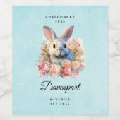 Bunny with a Garland of Roses Cute Wine Making ワインラベル (シングルラベル)