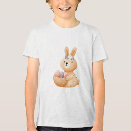 Bunny with Easter Egg Basket トライブレンドＴシャツ