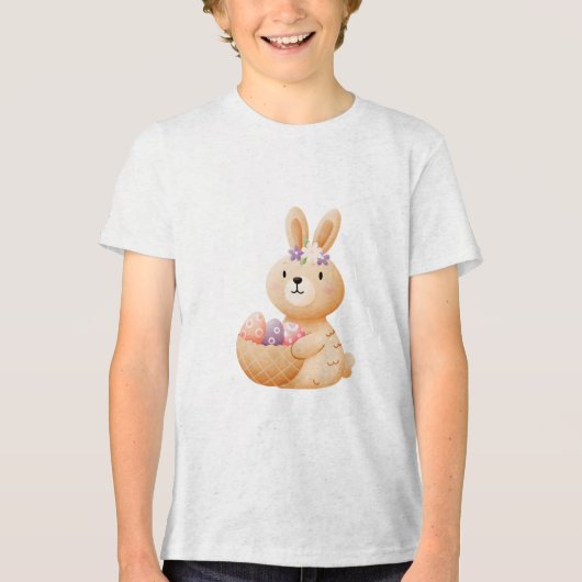Bunny with Easter Egg Basket トライブレンドＴシャツ (正面)