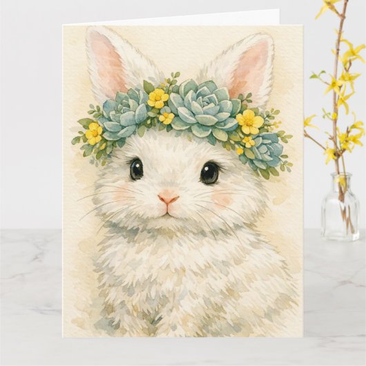  Bunny With Floral Crown カード (黄色い花)