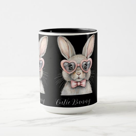 Bunny with Heart Glasses Mug | Cute Animal Coffee  マグカップ (中央)