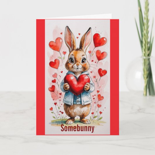 Bunny With Hearts Valentine Day Greeting Card カード (正面)