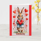 Bunny With Hearts Valentine Day Greeting Card カード (黄色い花)