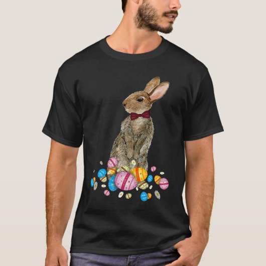 Bunny With Necktie Happy Easter Sayings Egg Cute B Tシャツ (正面)