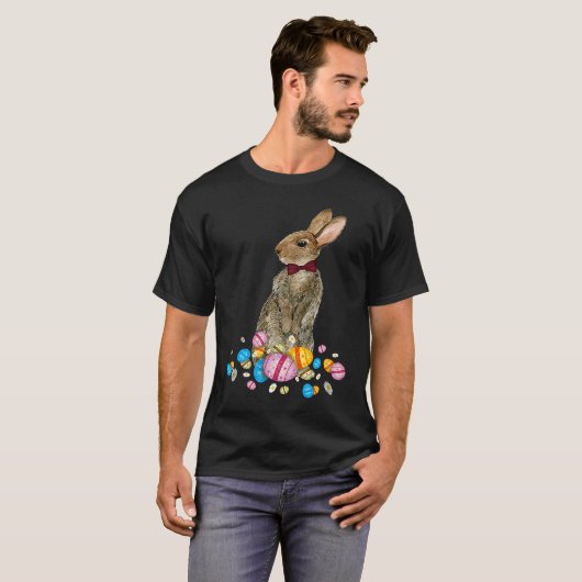 Bunny With Necktie Happy Easter Sayings Egg Cute B Tシャツ (正面フル)