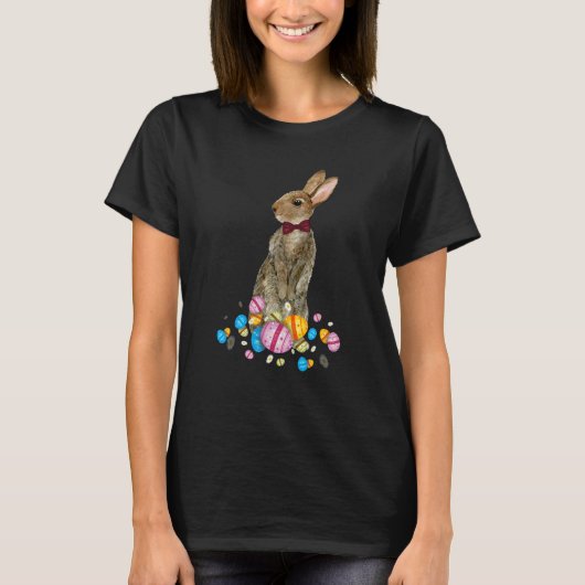 Bunny With Necktie Happy Easter Sayings Egg Cute B Tシャツ (正面)