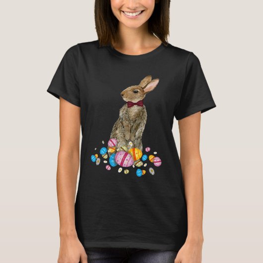 Bunny With Necktie Happy Easter Sayings Egg Cute B Tシャツ (正面)