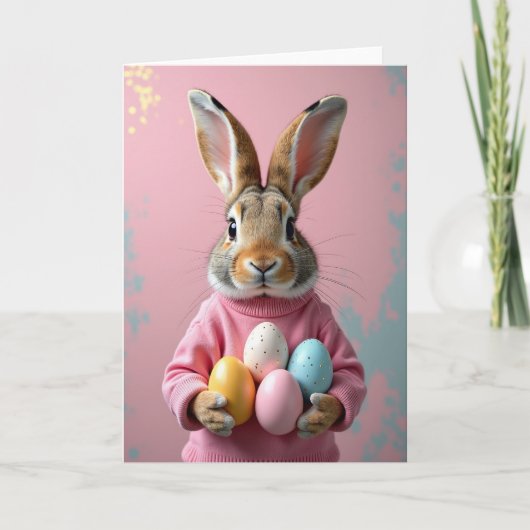 Bunny With Pastel Eggs Card カード (正面)