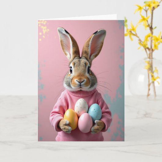 Bunny With Pastel Eggs Card カード (黄色い花)