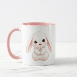 Bunny with Pink Flower マグカップ