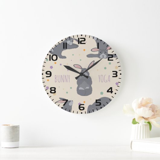 Bunny Yoga Poses Funny Rabbit ラージ壁時計 (ホーム)