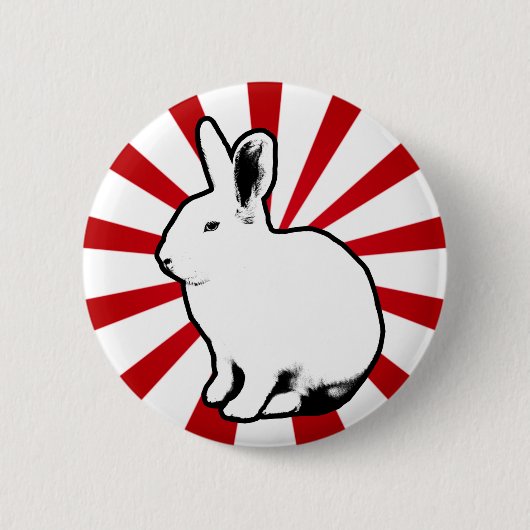 BunnyLuvの白いウサギキャンデーのストライプボタン 缶バッジ (正面)
