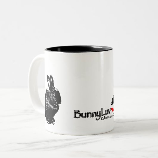 BunnyLuvの黒いウサギのマグ ツートーンマグカップ (正面左)