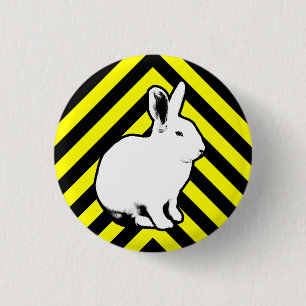 BunnyLuvの黒、黄色およびバニーボタン 缶バッジ