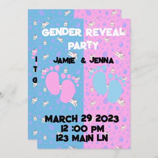 BUNNYSとのジェンダー明け渡しパーティー招待状 招待状 (正面/裏面)